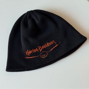 Harley Davidson Black Knit Beanie Orange Logo Winter Hat